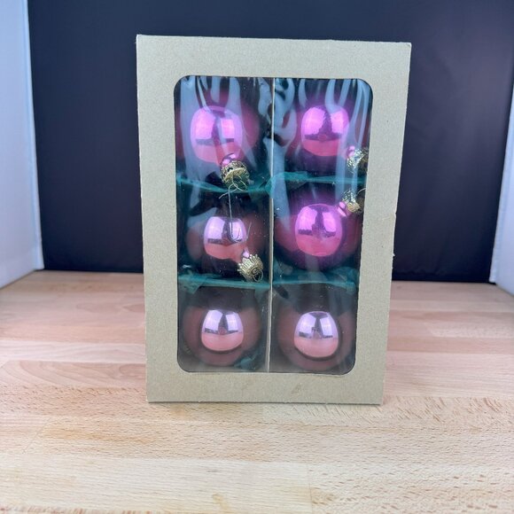 Set of 6 Pearlized Raspberry Christmas Glass Ball Ornaments Made in West Germany - Picture 2 of 9